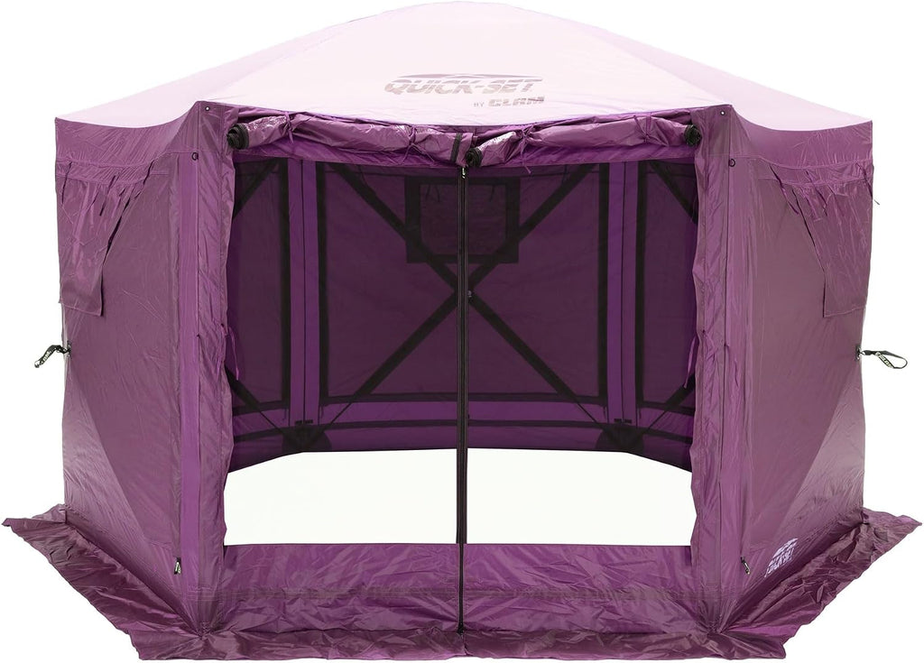 Clam Pavilion 12.5' Pop-Up Screen Tent – Plum Outdoor Camping Gazebo Canopy with Wind Panels, Mesh Netting & Carry Bag – 6-Sided Portable Shelter for 8 People – Fast Setup Patio or Event Tent