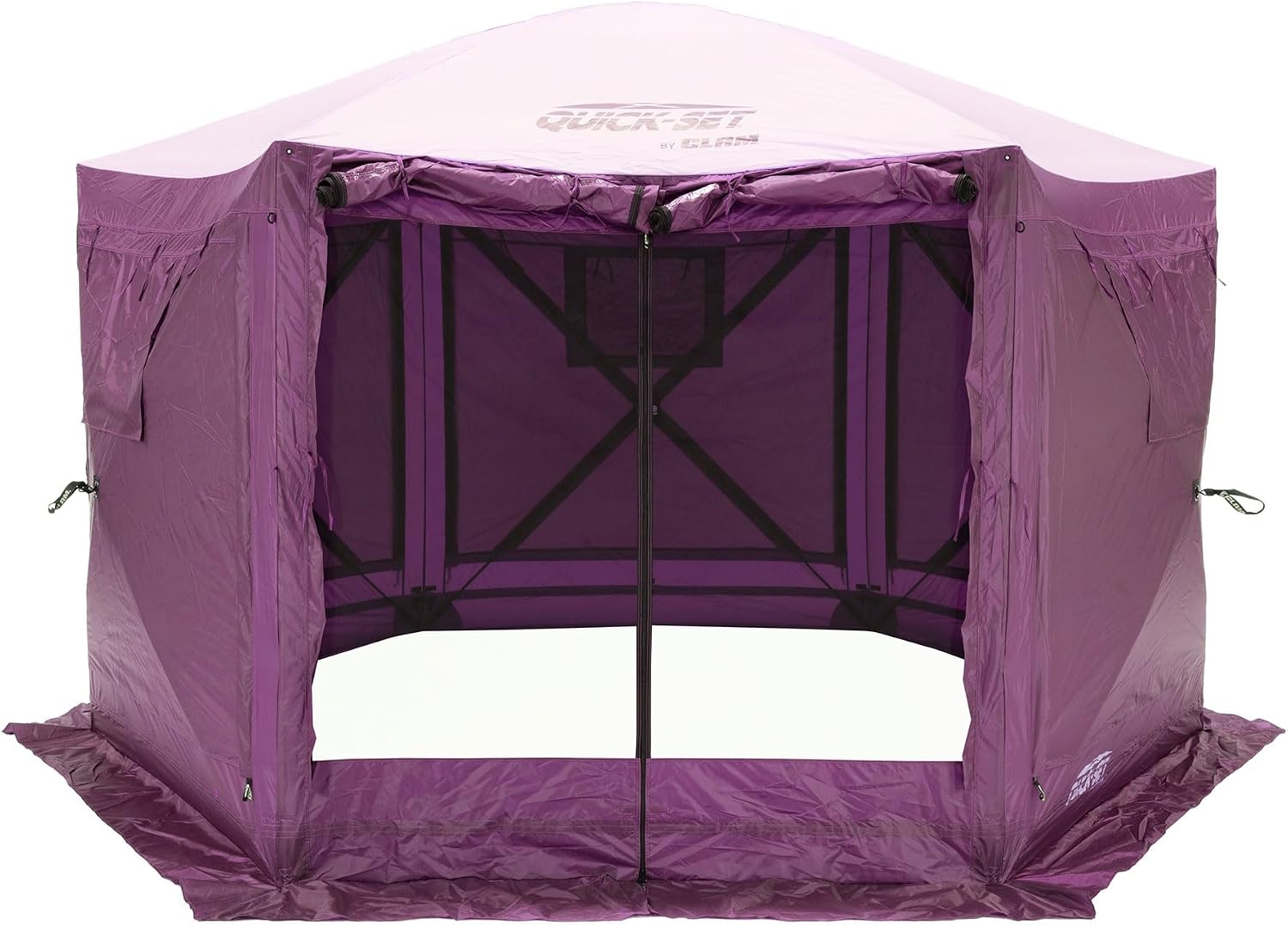 Clam Pavilion 12.5' Pop-Up Screen Tent – Plum Outdoor Camping Gazebo Canopy with Wind Panels, Mesh Netting & Carry Bag – 6-Sided Portable Shelter for 8 People – Fast Setup Patio or Event Tent