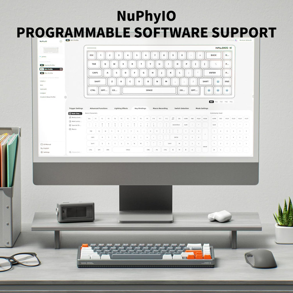 nuphy Halo65 HE Rapid Trigger Gaming Keyboard, 65% Layout 67 Keys Wired Magnetic Switches Keyboard, Hall Effect Keyboard, Hyper-Fast Adjustable Actuation, RGB Hot-swappable, 8K Hz Polling Rate