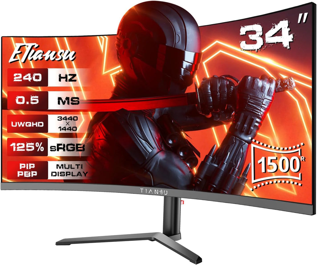 34Inch UWQHD Curved Gaming Monitor,1500R 240Hz Ultrawide Monitor,PIP/PBP,0.5ms FreeSync,125% sRGB,95% DCI-P3,Monitor with Speaker,HDMI2.1,DP1.4,VESA