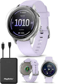 PlayBetter Garmin Venu 4 (Silver/Periwinkle, 41mm) Fitness GPS Smartwatch Bundle - AMOLED Display, Built-in Flashlight, Long Battery Life Portable Charger & HD Screen Protectors