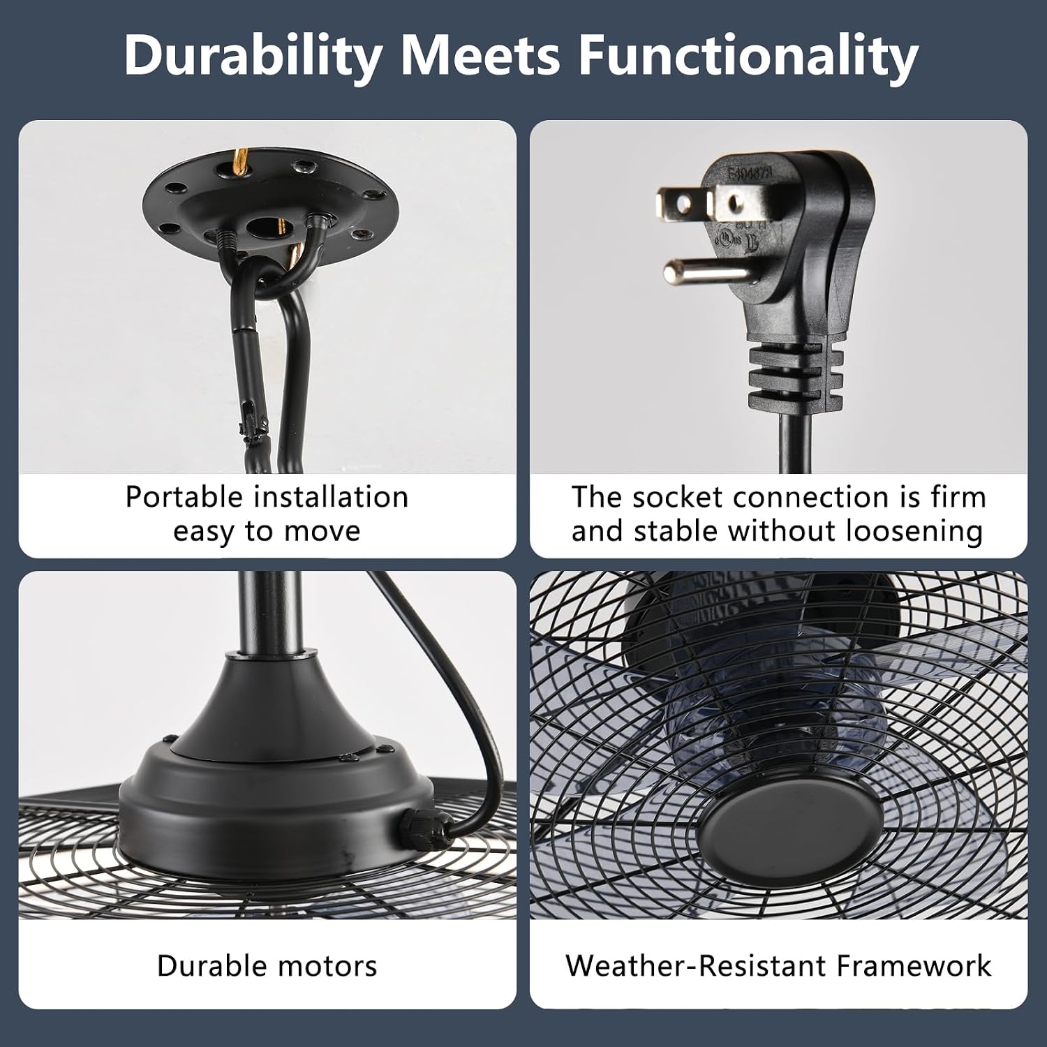 AHAWILL Outdoor Ceiling Fans with Lights, 20'' Gazebo Fan, Plug in Ceiling Fan for Patios, Pergola, Ceiling Fan with Remote Control, Hanging with Hook,Black