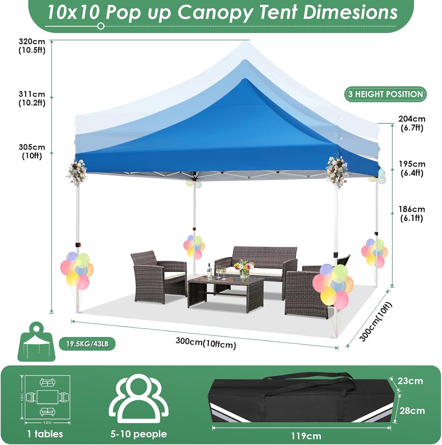 COBIZI Canopy 10x10 Pop Up Canopy Tent with Sidewalls, Commercial Party Tent Ez Waterproof Outdoor Instant Gazebo UV 50+ Event Shelter, Garden Tents for Parties Camping with Sandbags,Blue