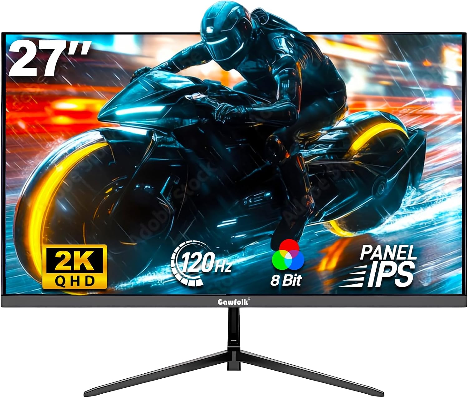 Gawfolk Gaming Monitor 27 inch QHD IPS, PC Screen 120Hz 2K (2560×1440P), Ultra-Thin Zero Frame Computer Display for Home Office Business, DP, HDMI, Wall-Mounted
