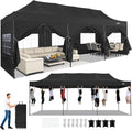 COBIZI 10x30 Heavy Duty Pop Up Canopy Tent with 8 Sidewalls Thicken Frame, Commercial Easy Up Outdoor Wedding Party Tents, All Season Waterproof Windproof with Stakes Sandbags Ropes Roller Bag, Black