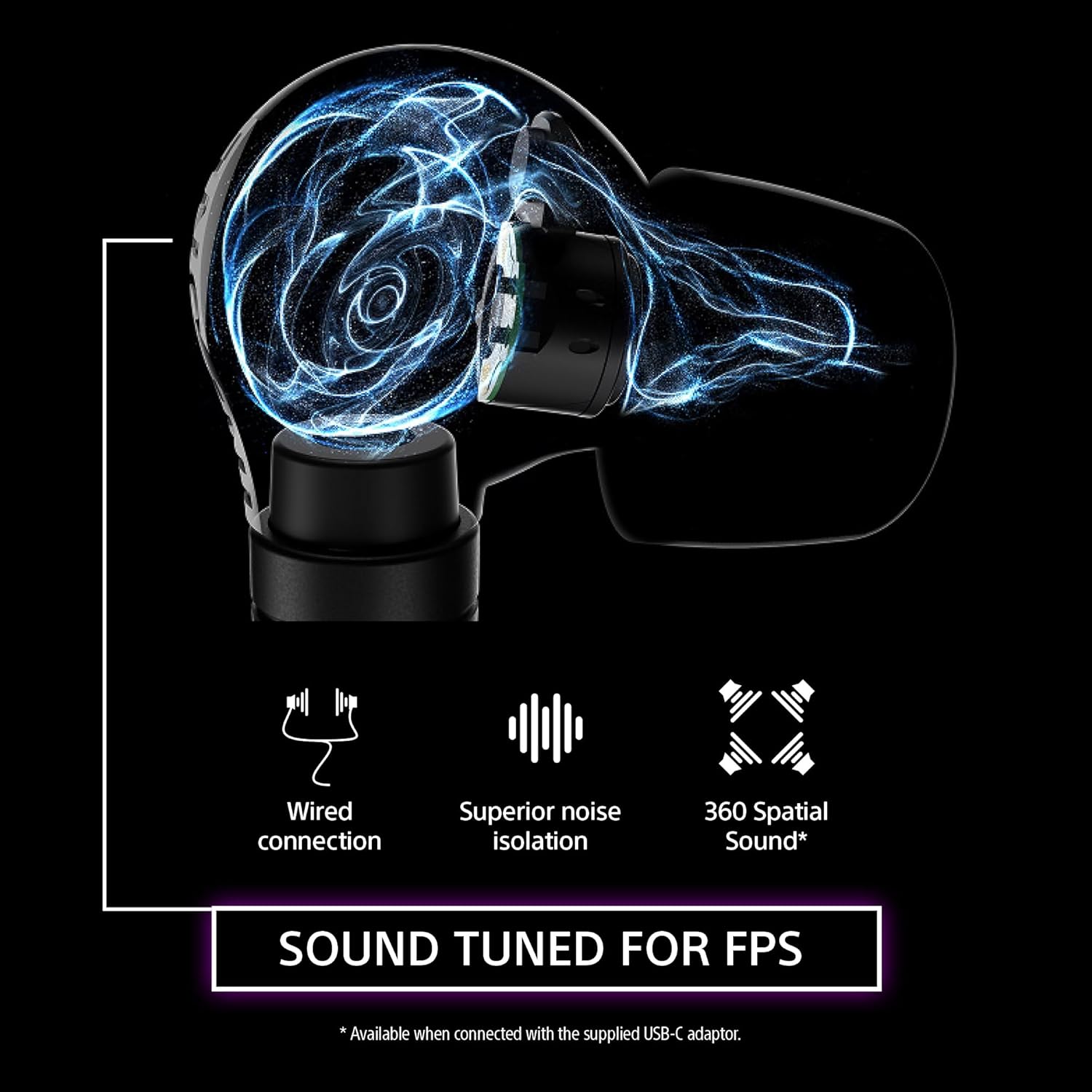 Sony INZONE E9 Wired in-Ear Monitor for Gaming, Tuned for FPS Games, Sound Isolating Earbuds, Comfortable Fit, Low Profile Design, 360 Spatial Sound, Case Included, Developed with Fnatic, Black