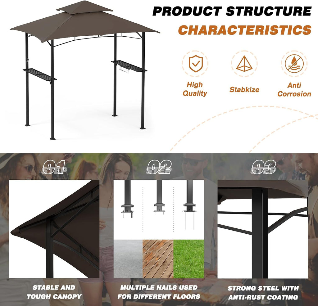 Crownland Outdoor Grill Gazebo Double Soft Top BBQ Canopy for Outdoor Barbeque Grill Tent for Patio, Garden, and Backyard(Dark Brown)