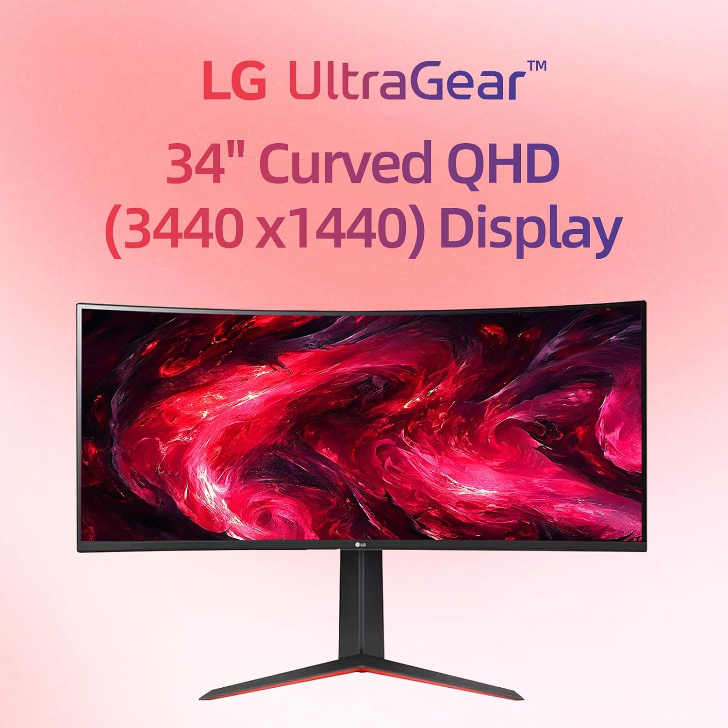 LG 34' Ultragear Curved Gaming Monitor, WQHD (3440 x 1440),160Hz, AMD FreeSync Premium, HDR10, 99% sRGB, Tilt/Height Adjustable Stand, Built-in Speakers