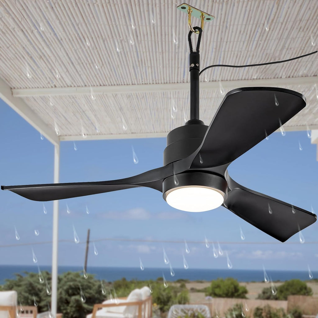 42' Gazebo Fans Outdoor Hanging with Remote Waterproof,Outdoor Ceiling Fan for Patios with Light, Plug in Cord Outlet Hook Wet Rated for Outside Porch, Pergola-Black+20' Downrod