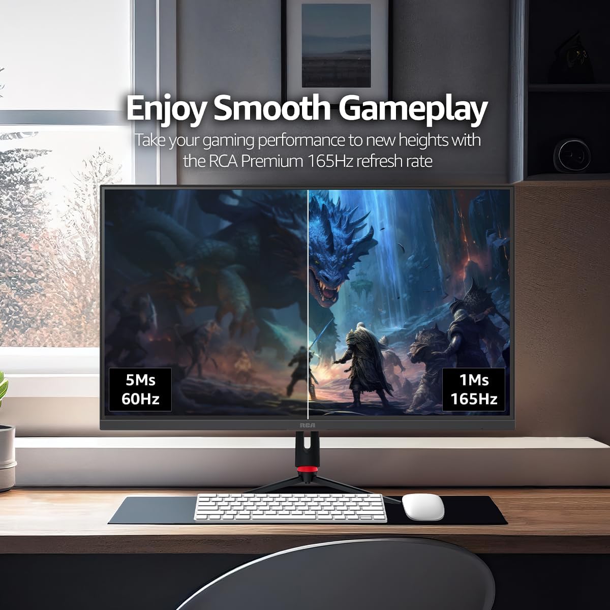 RCA 27' Evolution Select QHD Gaming Monitor | 165Hz, 2560 x 1440p, Adaptive Refresh Technology with 1ms Response, HDR10, Ultra Wide Game View - RGB Backlighting & Adjustable Stand | M27SG134F