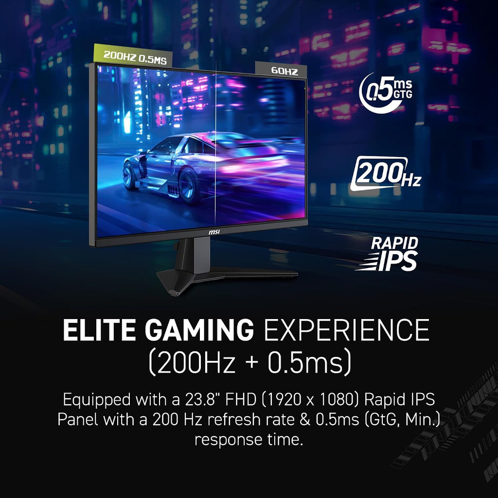 msi MAG 274F 27-inch 1920 x 1080 (FHD) Gaming Office Monitor, 200Hz, Adaptive Sync, HDR Ready, HDMI, VGA Port, VESA Mountable, Tilt, 4-Side Slim Bezel,0.5ms, Black