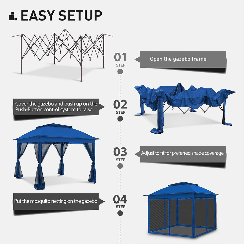 Joyside 11'x11' Pop Up Gazebo for Patios Gazebo Canopy Tent with Sidewalls Outdoor Gazebo with Mosquito Netting Pop Up Canopy Shelter Wedding Tent (Dark Blue)