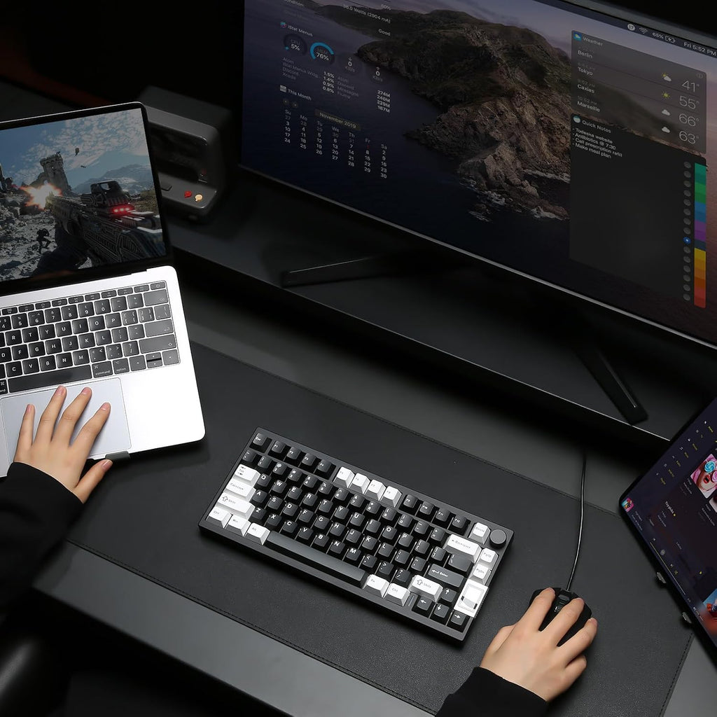 YUNZII AL80 Wireless Mechanical Keyboard,Full Aluminum CNC, Smart LCD Display,Hot Swappable Gasket Mount 75% Layout with Knob,BT/2.4G/USB-C,QMK/VIA Support for Win/Mac (Black, Cocoa Cream V2 Switch)