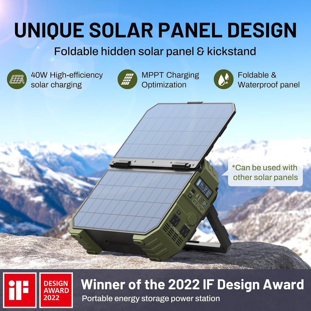 BROWEY 1600W (3200W Peak) Portable Power Station with 120W Solar Panel, 1024Wh LiFePO4 Battery with Built-in Solar Panel, Fast Charging, Solar Generator for Camping, RV, Home Backup, Emergency