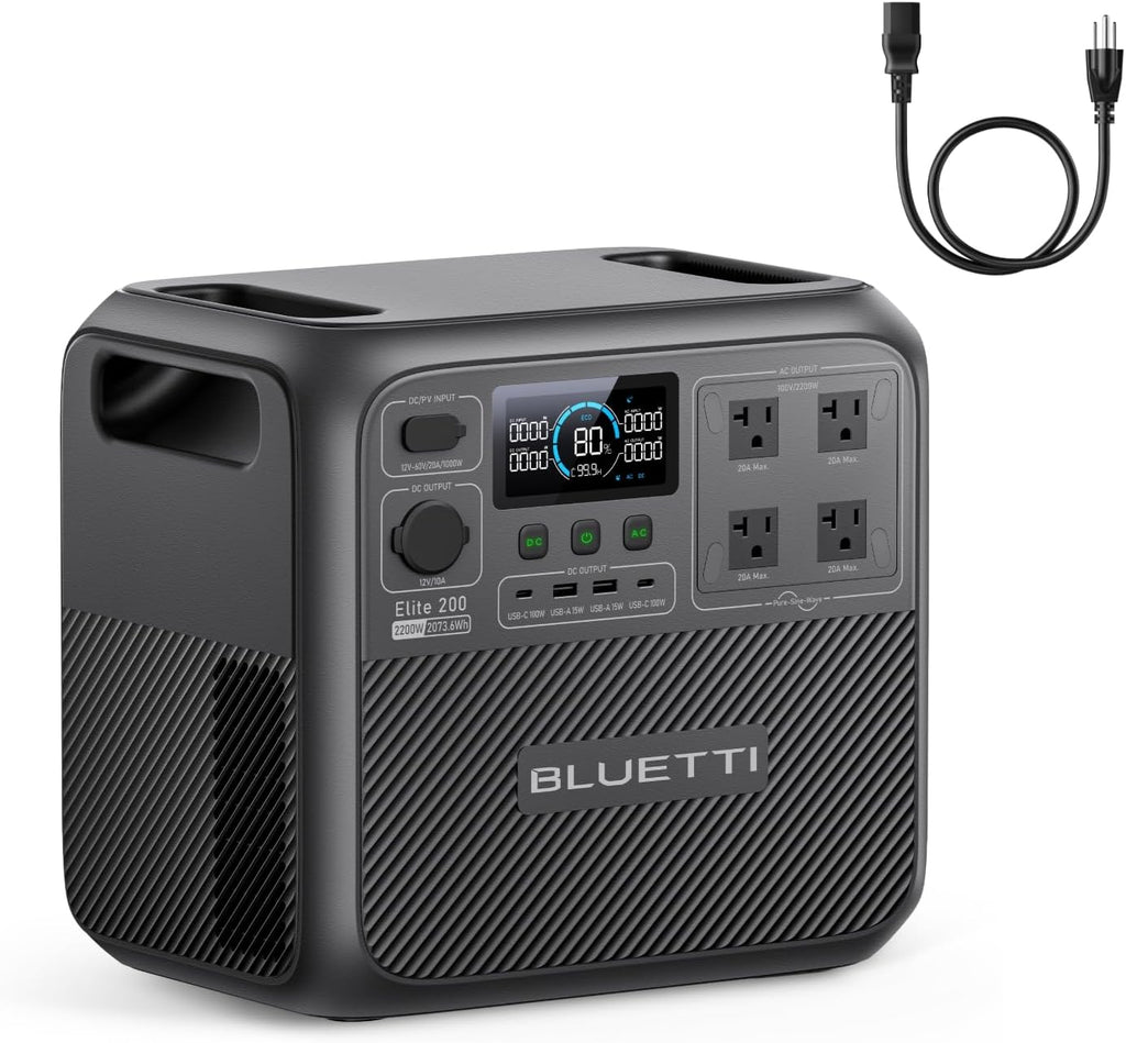 BLUETTI Elite 200 V2 Portable Power Station with AC Cable, 2073.6Wh LFP Battery Backup w/ 4 2600W AC Outlets, 17-Year Lifespan, Solar Generator for Camping, Off-grid