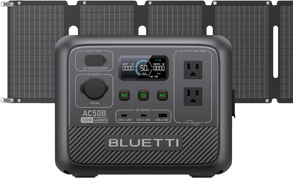 BLUETTI Solar Generator AC50B with 60W Solar Panel Included, 448Wh Portable Power Station w/ 2 700W (1050W Surge) AC Outlets, LiFePO4 Battery Backup for Outdoor Camping, Trip, Power Outage