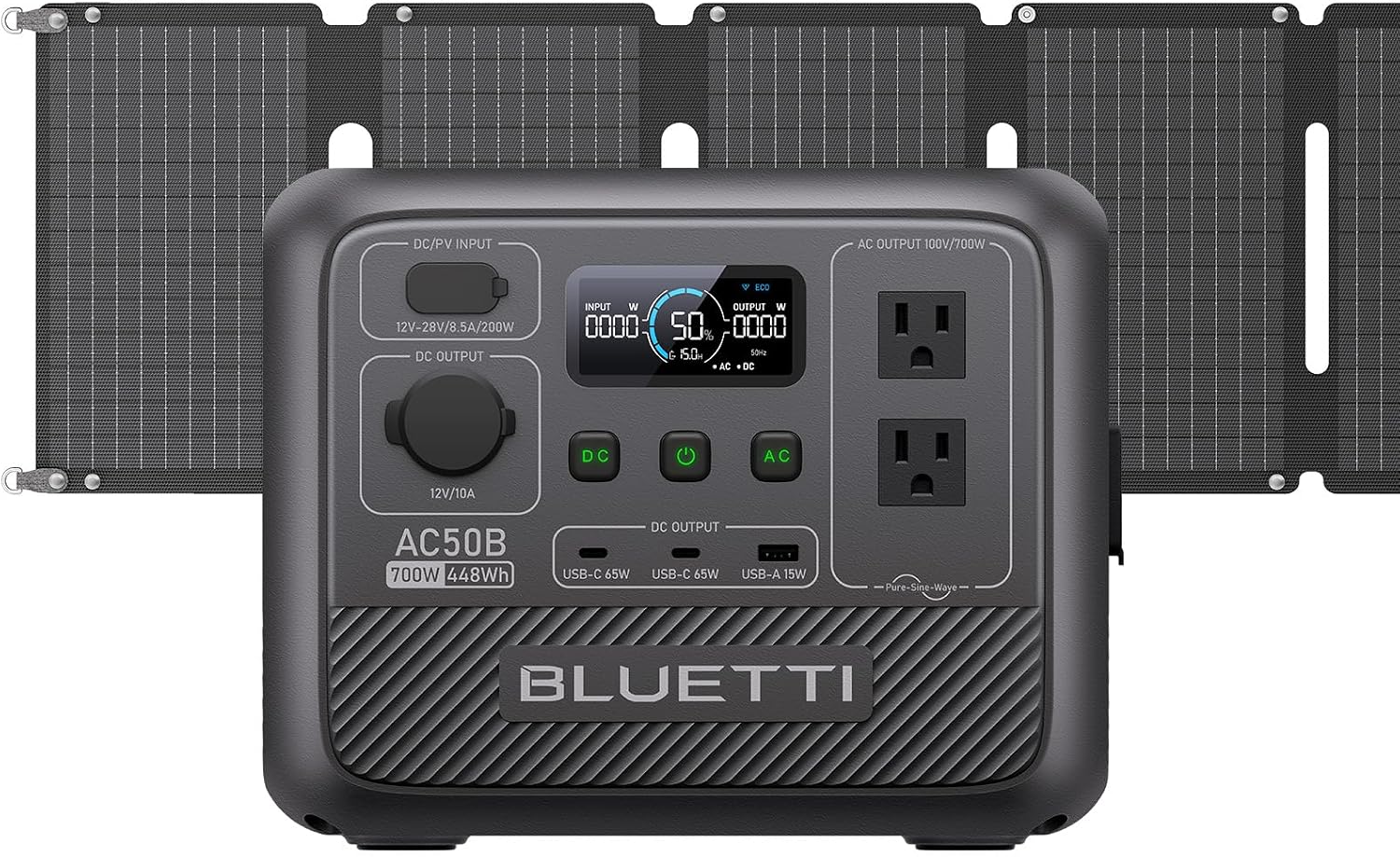 BLUETTI Solar Generator AC50B with 60W Solar Panel Included, 448Wh Portable Power Station w/ 2 700W (1050W Surge) AC Outlets, LiFePO4 Battery Backup for Outdoor Camping, Trip, Power Outage