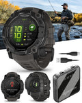 Garmin Instinct 3 50 mm, AMOLED Display, Rugged Outdoor GPS Smartwatch, Metal-Reinforced Bezel, Built-in Flashlight, Up to 18 Days of Battery Life, Black with Charcoal Band Bundle