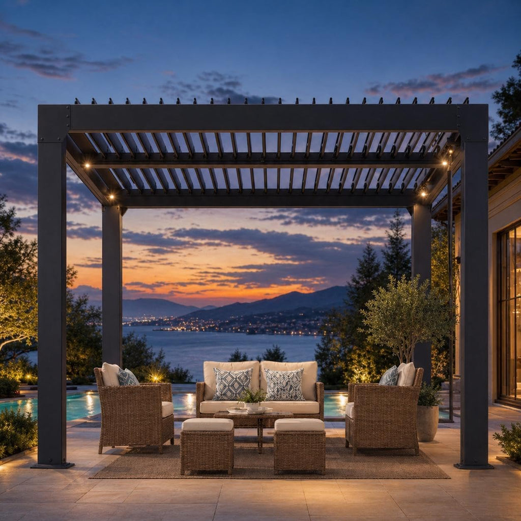 10X10 FT Louvered Pergola with Adjustable Roof, Integrated Drainage System, Easy Installation, Outdoor Pergola for Backyard, Garden, Poolside, Hardtop Gazebo