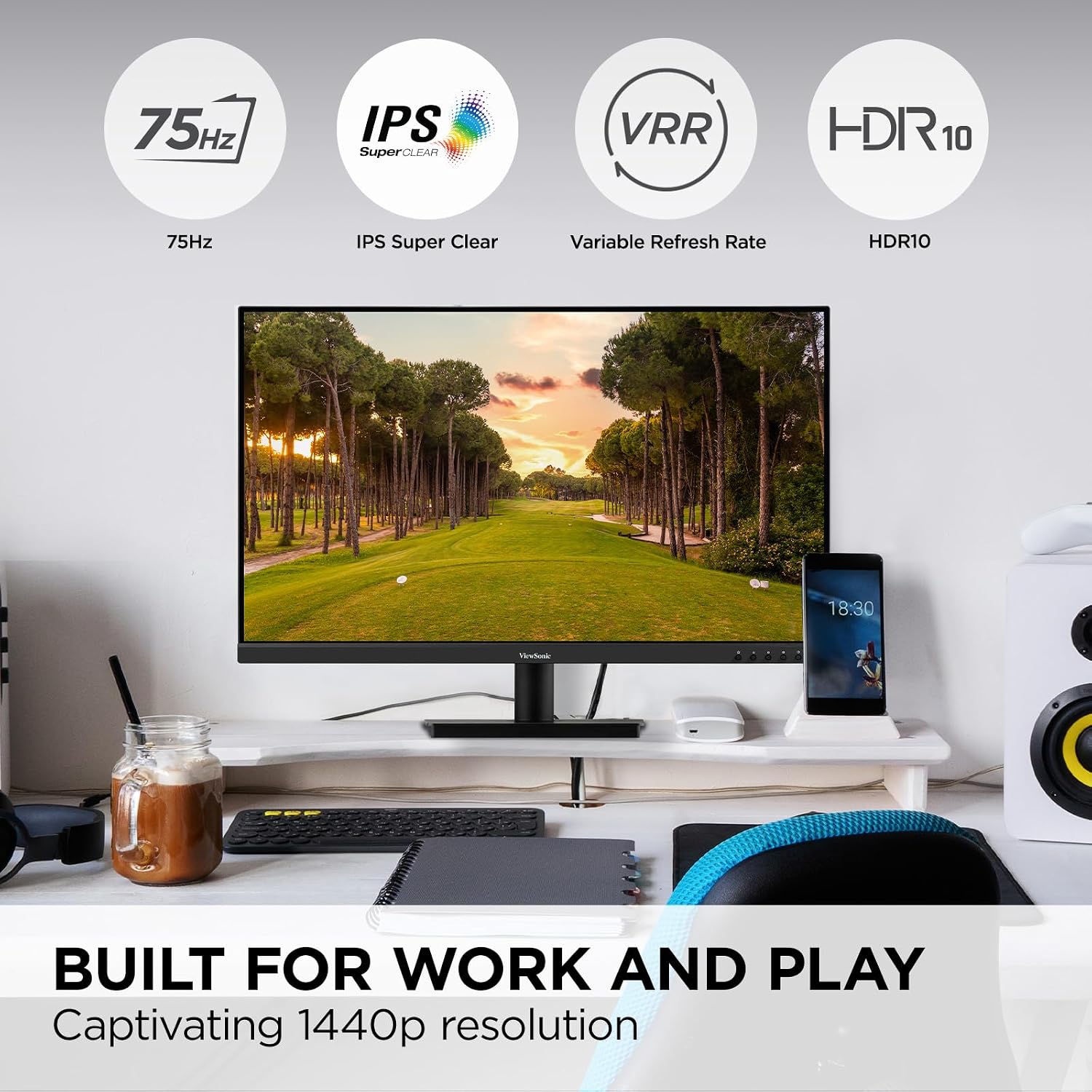 ViewSonic VS3225-2K 32 Inch 1440p Monitor, IPS Display for Productive Home and Office Spaces, Eye Care Technology, Variable Refresh Rate, HDMI, and DisplayPort Inputs