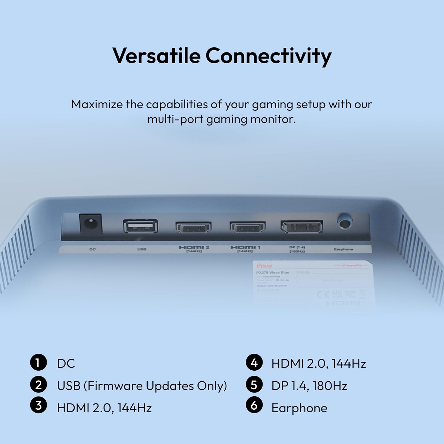 Pixio PX278 Wave Blue 27 inch 180Hz Refresh Rate Quad HD 1440p Resolution Fast IPS Panel 1ms GTG Response Time Built-in Speakers Gaming Monitor with AMD FreeSync