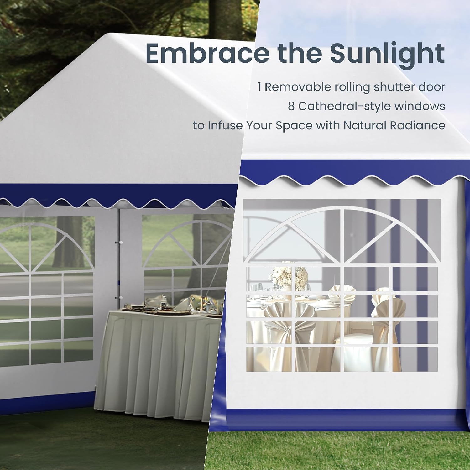 PHI VILLA 13x26 Outdoor Heavy Duty Party Tent, Large Party Canopy Wedding Event Tent with Removable Sidewalls & 3 Storage Bags for Patio Outdoor Garden Events, Blue