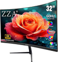 ZZA 32 Inch 4K 1500R Computer Monitor, UHD (3840 x 2160) 60Hz Ultra-Clear Screen, 100% sRGB,Eye Care Screen with HDMI, DisplayPort for Home and Office, VESA(100x100mm)