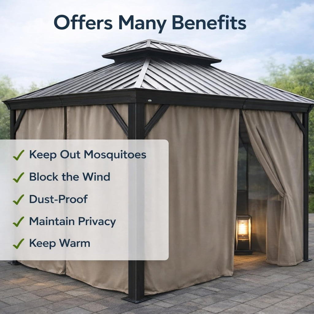 Kozyard 12' x 14'Outdoor Gazebo Privacy Curtain Sidewall, Waterproof Patio Privacy Curtain with Center-Zip Design, Replacement for Hardtop Gazebo Brown