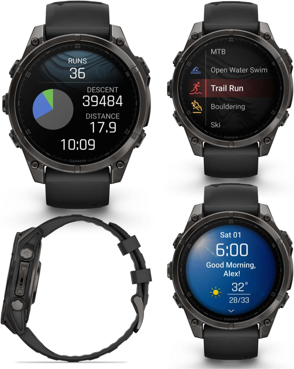 Garmin Fenix 8 – 47 mm, AMOLED Sapphire Multisport GPS Smartwatch,Carbon Gray DLC Titanium with Black/Pebble Gray Silicone, Built-in LED Flashlight Black Earbuds Bundle