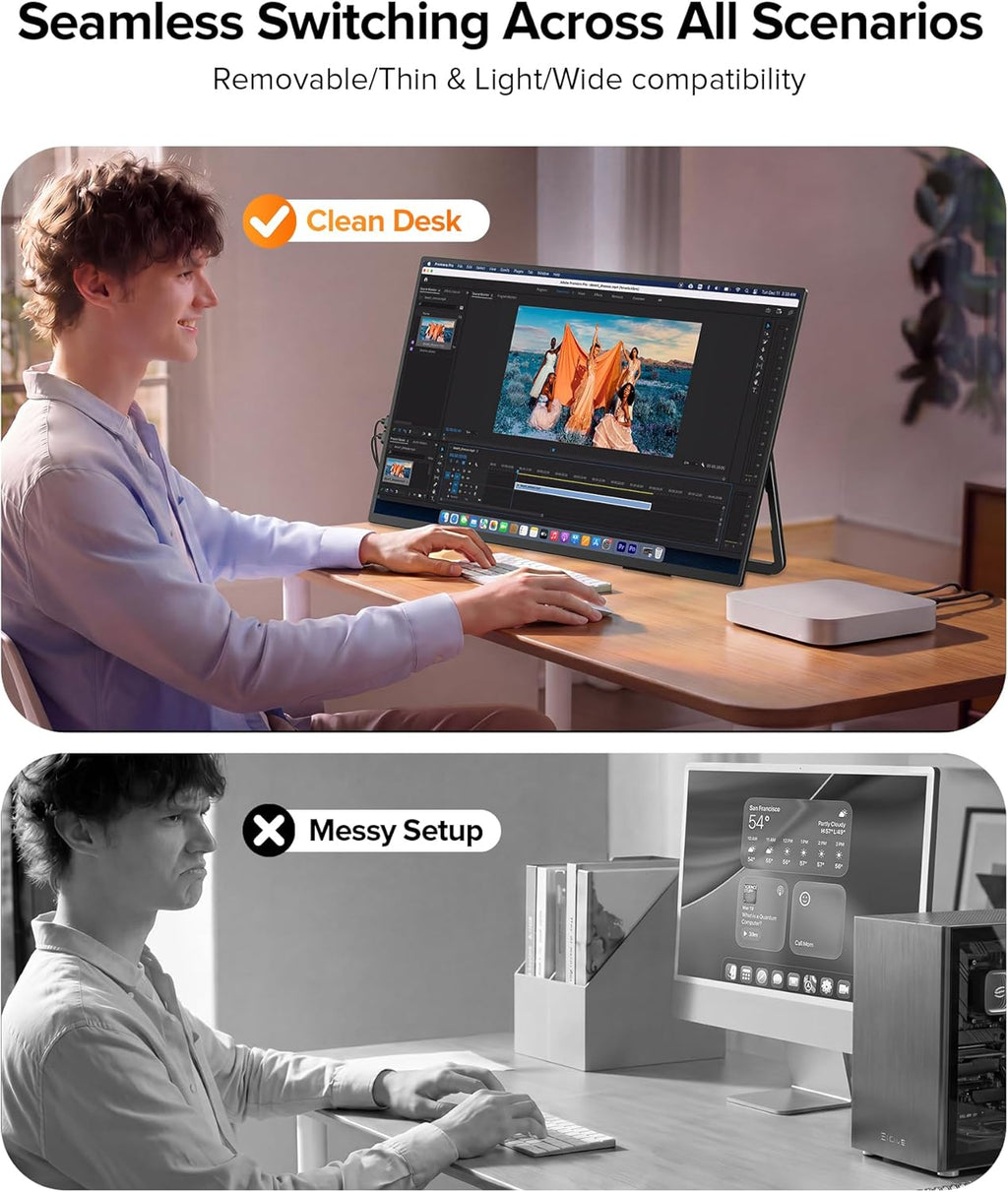 Portable Monitor 24' 144Hz 1080P, 145% sRGB QLED Gaming Monitor, 0.1MS FreeSync, 450Nits Laptop Monitor, USB-C & HDMI, VESA & Stand, Large Second Screen for Laptop, Computer, Mini PC, Game Consoles