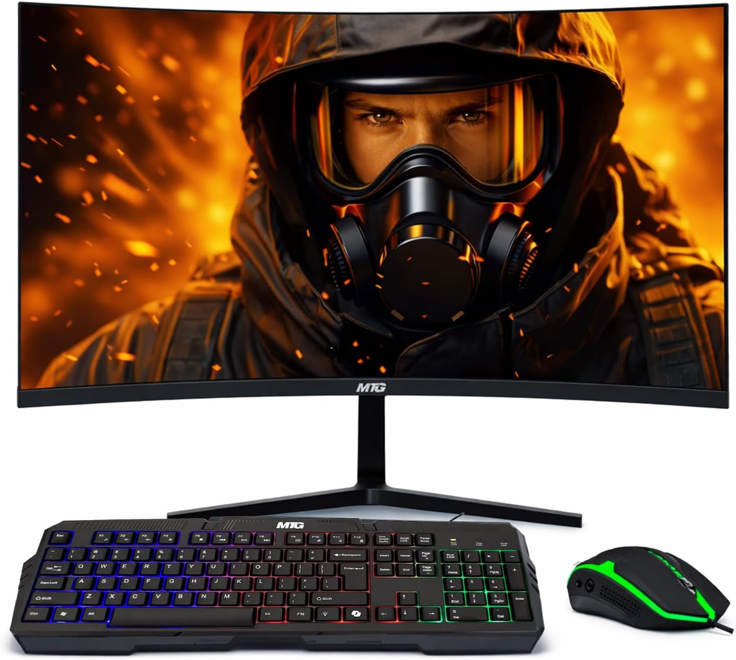 MTG 27' Curved Monitor Full HD 1080P Frameless Screen, HDMI DP USB Audio, Low Motion Blur, VESA Mount, RGB Keyboard Mouse Combo, Computer Monitor for Gaming, Home and Office