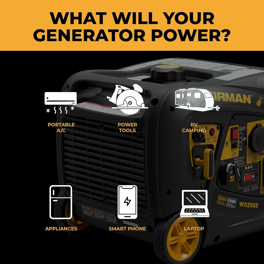 FIRMAN W02985 Inverter Portable Generator 3200W Remote Start, RV Ready Quiet Gas Power Station, Portable Outdoor Generator for Camping, Tailgating, Home Backup, Emergency Use