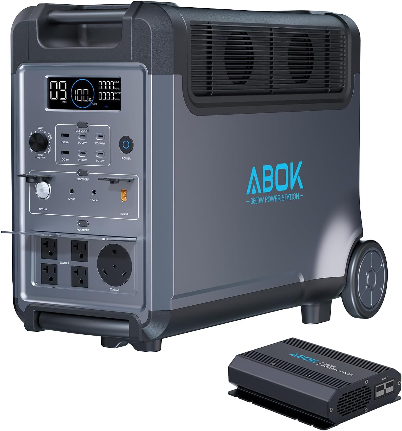 ABOK Ark3600 Portable Power Station with 500W Alternator Charger, 3840Wh LiFePO4 Battery, 3600W Electric Solar Generator for Garage, Off-Grid Living, Camping, RVs, Outdoor Adventures, Power Outages