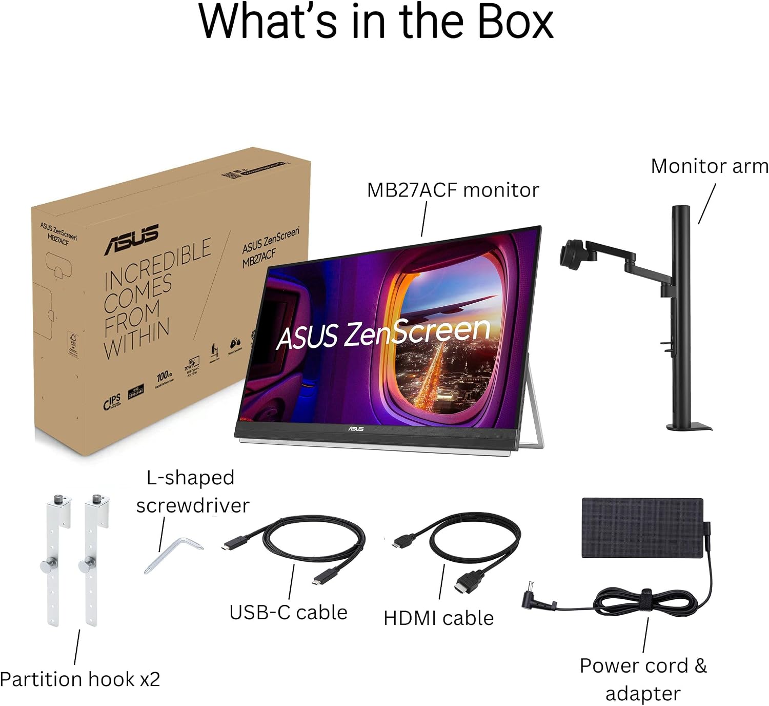 ASUS ZenScreen 27' 1440P Transportable Monitor (MB27ACF) - QHD (2560 x 1440), IPS, 100Hz, USB-C PD 70W, Speakers, Carrying Handle, Kickstand, C-clamp, Sub-woofer, 2.1 Channel Audio, 3 yr Warranty