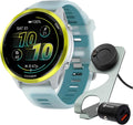 Garmin Forerunner 570 47mm GPS Running Smartwatch (Amp Yellow/Whitestone Turquoise) Bundle with Stand, Charging Cable and Car Charger (3 Items)