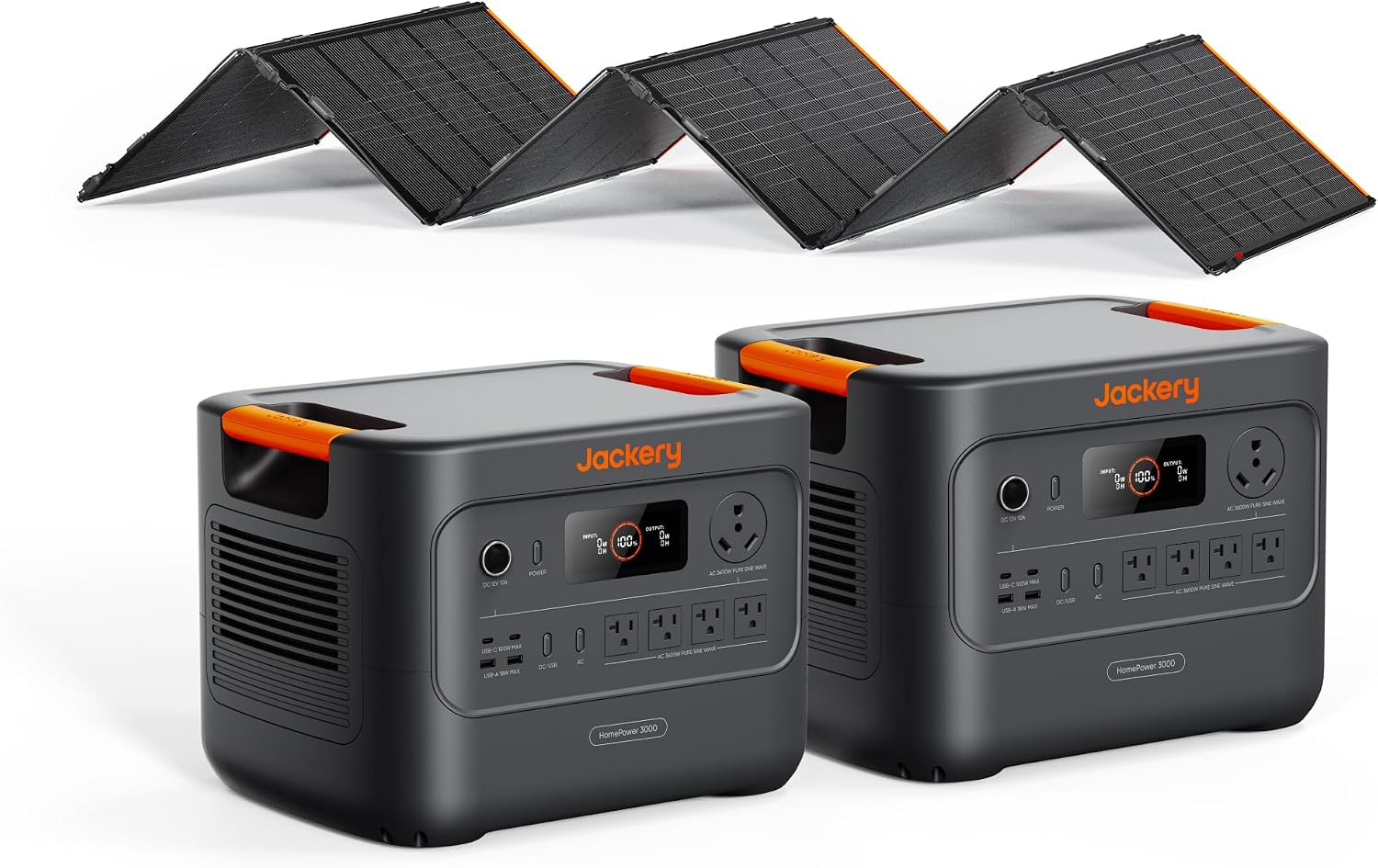 Jackery HomePower 3000 Portable Power Station(2-Pack) with 500X Solar Panels, 3600W (Surge 7200W) Output, 3072Wh LFP Solar Generator, Essential Backup for Home Use, Power Outage, Emergencies