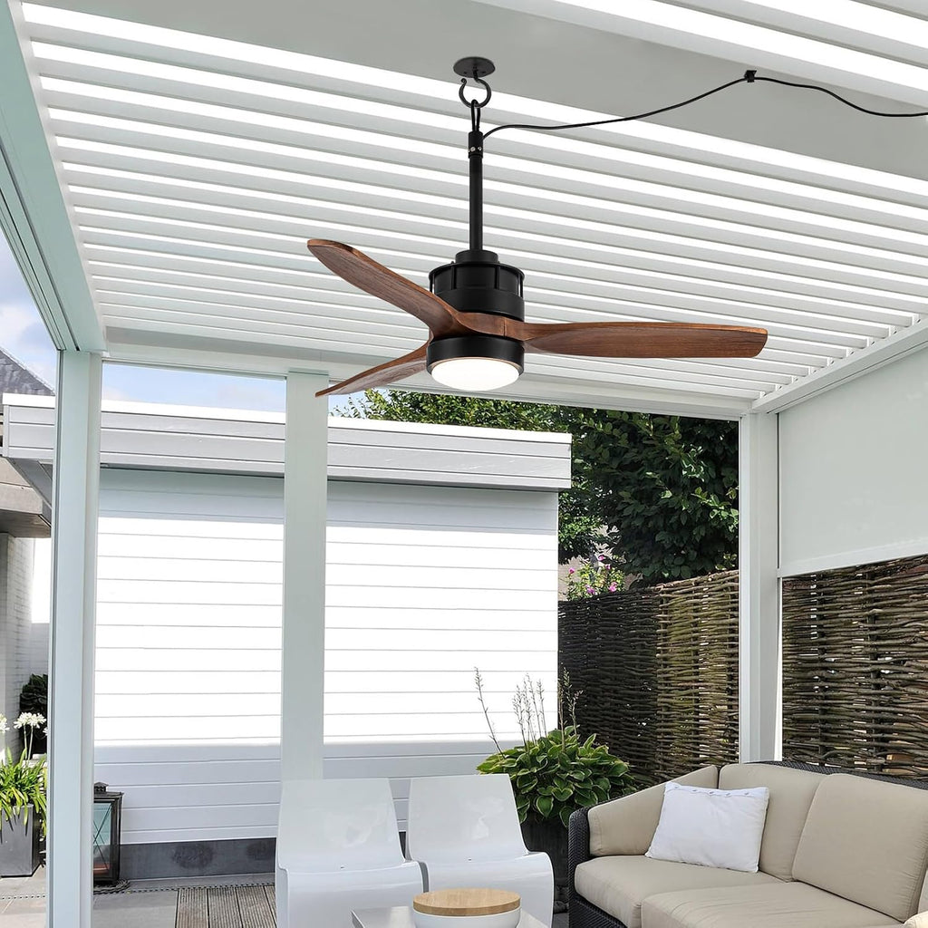EKIZNSN 42' Waterproof Outdoor Ceiling Fan for Gazebo with Hook - Damp Rated Hanging Fan with Light