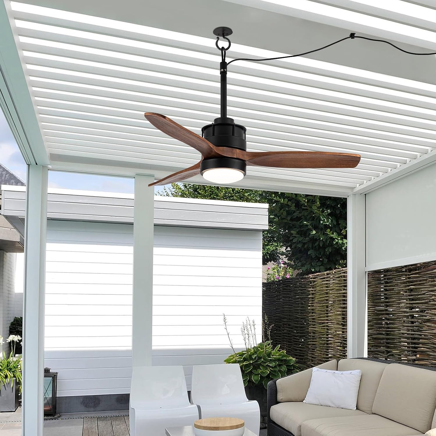 EKIZNSN 42' Waterproof Outdoor Ceiling Fan for Gazebo with Hook - Damp Rated Hanging Fan with Light