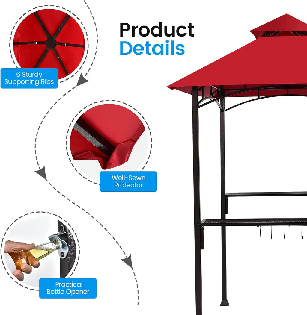 Giantex Grill Gazebo, 8ft x 5ft Grill Station with Canopy, Heavy Duty Steel Frame, 2 Side Shelves, 5 Hooks, 8 Ground Stakes, Outdoor Grill Shelter Barbecue Tent for Backyard Patio Camping (Burgundy)