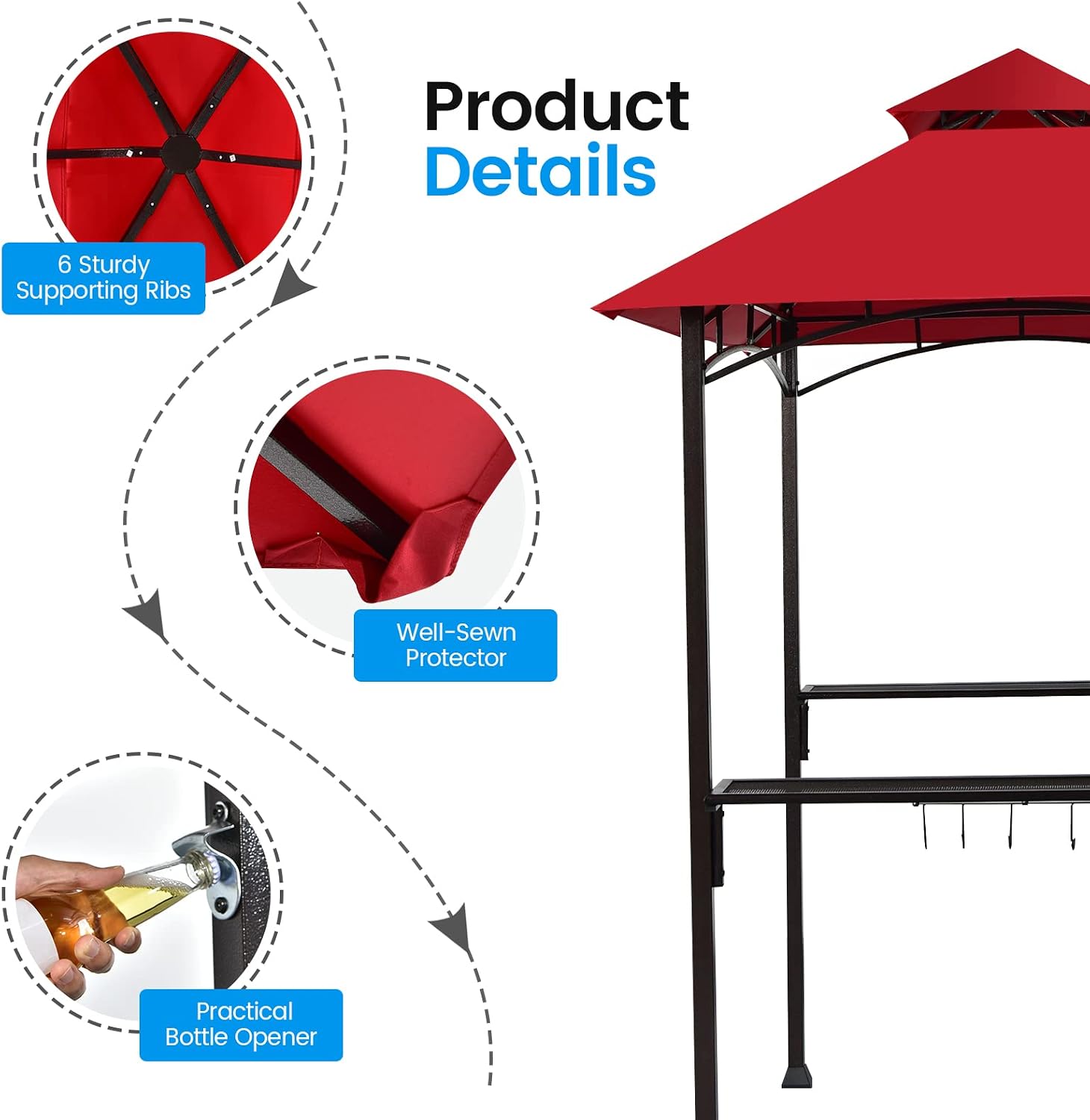 Giantex Grill Gazebo, 8ft x 5ft Grill Station with Canopy, Heavy Duty Steel Frame, 2 Side Shelves, 5 Hooks, 8 Ground Stakes, Outdoor Grill Shelter Barbecue Tent for Backyard Patio Camping (Burgundy)