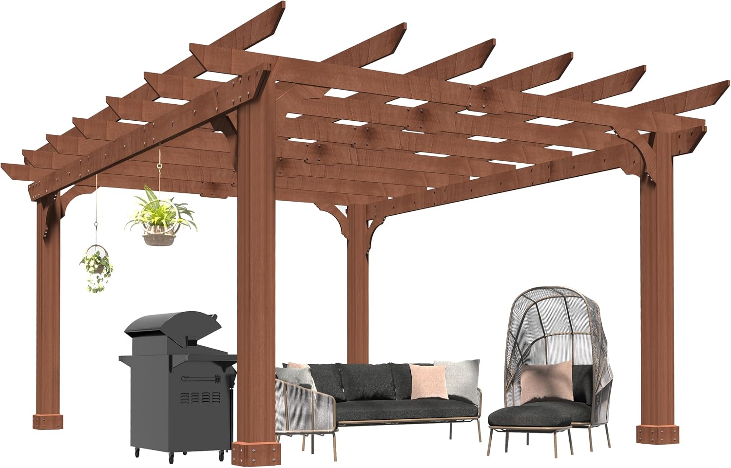 Yardenaler 10x12 FT Wooden Pergola, Cedar Wood Gazebo with Flat Roof, Outdoor Garden Shelter with Stakes Included, Patio, Deck, Backyard, Lawn