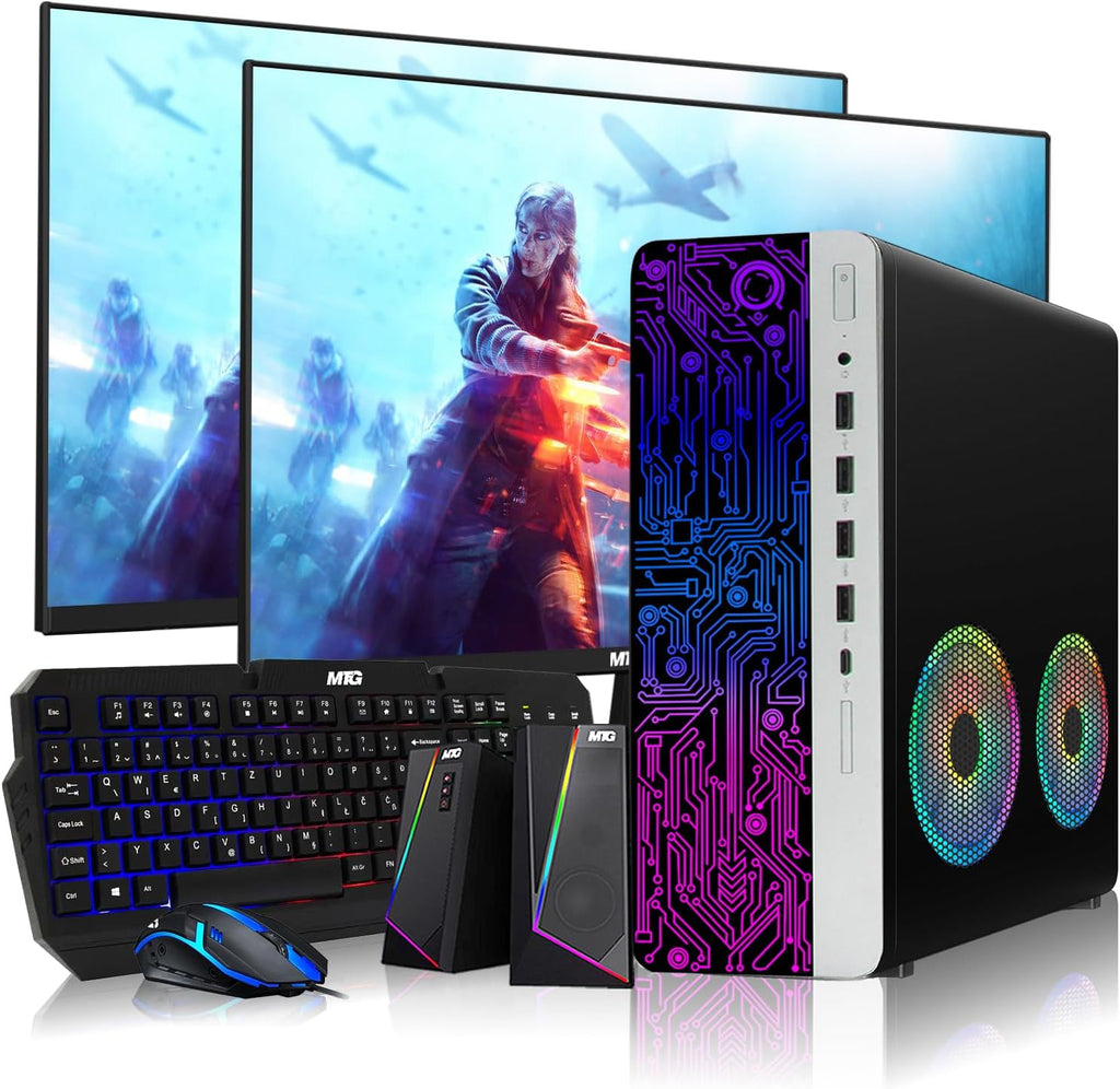 TechMagnet HP G3 Desktop RGB Computer PC Intel i7-6th Gen, 16GB DDR4 Ram 512GB SSD, Dual 24-inch Monitor, RGB Speaker, Gaming Keyboard Mouse, 2X ARGB Fan WiFi, Windows 11 Pro (Renewed)