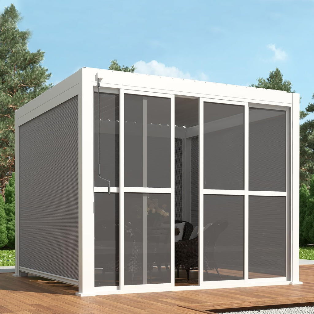 Mirador Accessory - 10' Sliding PC Door with Handle for Pergola 111 Series, 4 Panels Detachable Moveable Door, Easy Install Windproof UV-Resistant, White, not pergola