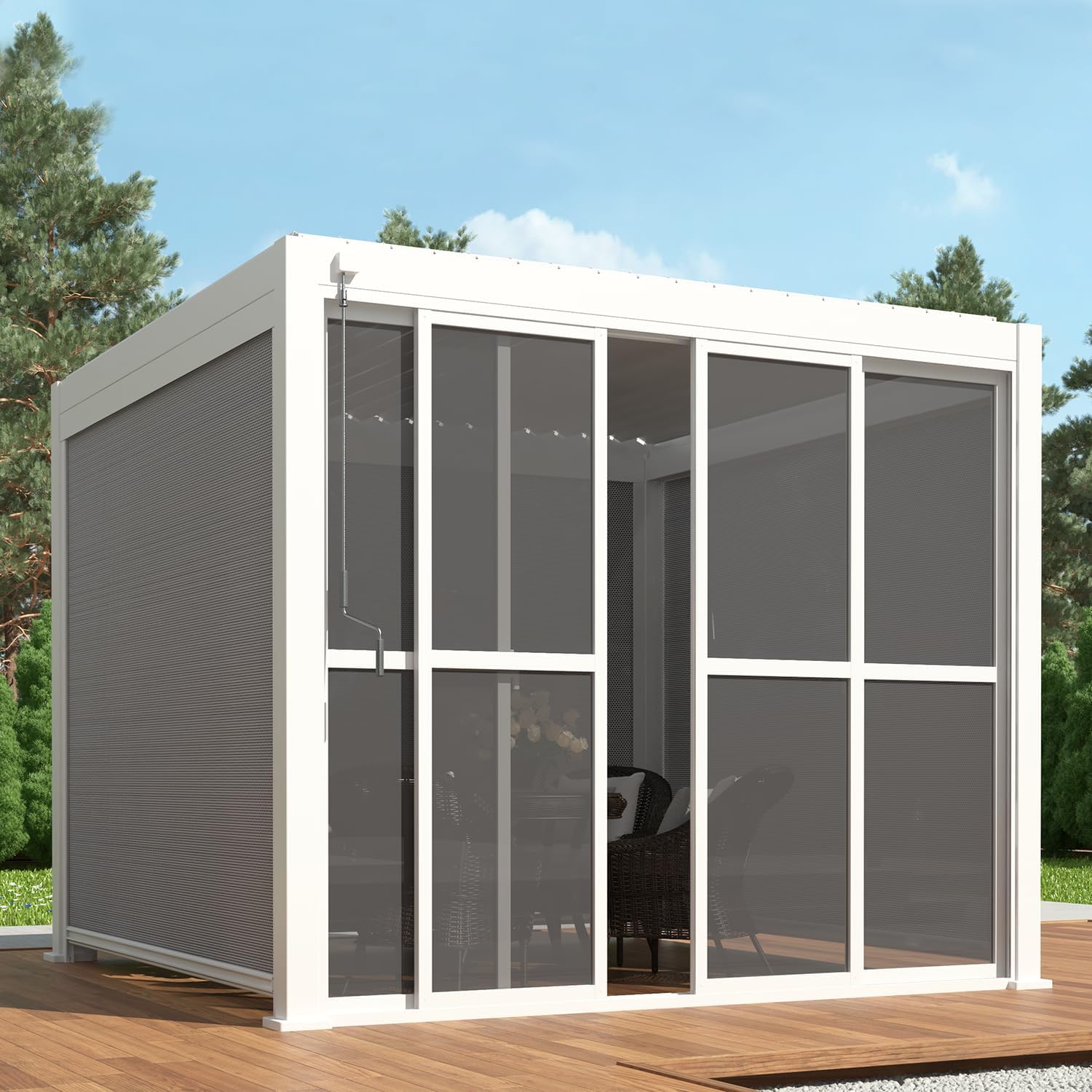 Mirador Accessory - 10' Sliding PC Door with Handle for Pergola 111 Series, 4 Panels Detachable Moveable Door, Easy Install Windproof UV-Resistant, White, not pergola