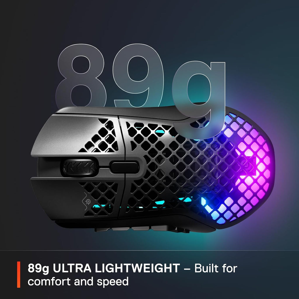 SteelSeries Aerox 9 Wireless - Holey RGB Gaming Mouse - Ultra-lightweight Water Resistant Design - 18 Buttons – Bluetooth/2.4 GHz - 18K DPI TrueMove Air Optical Sensor