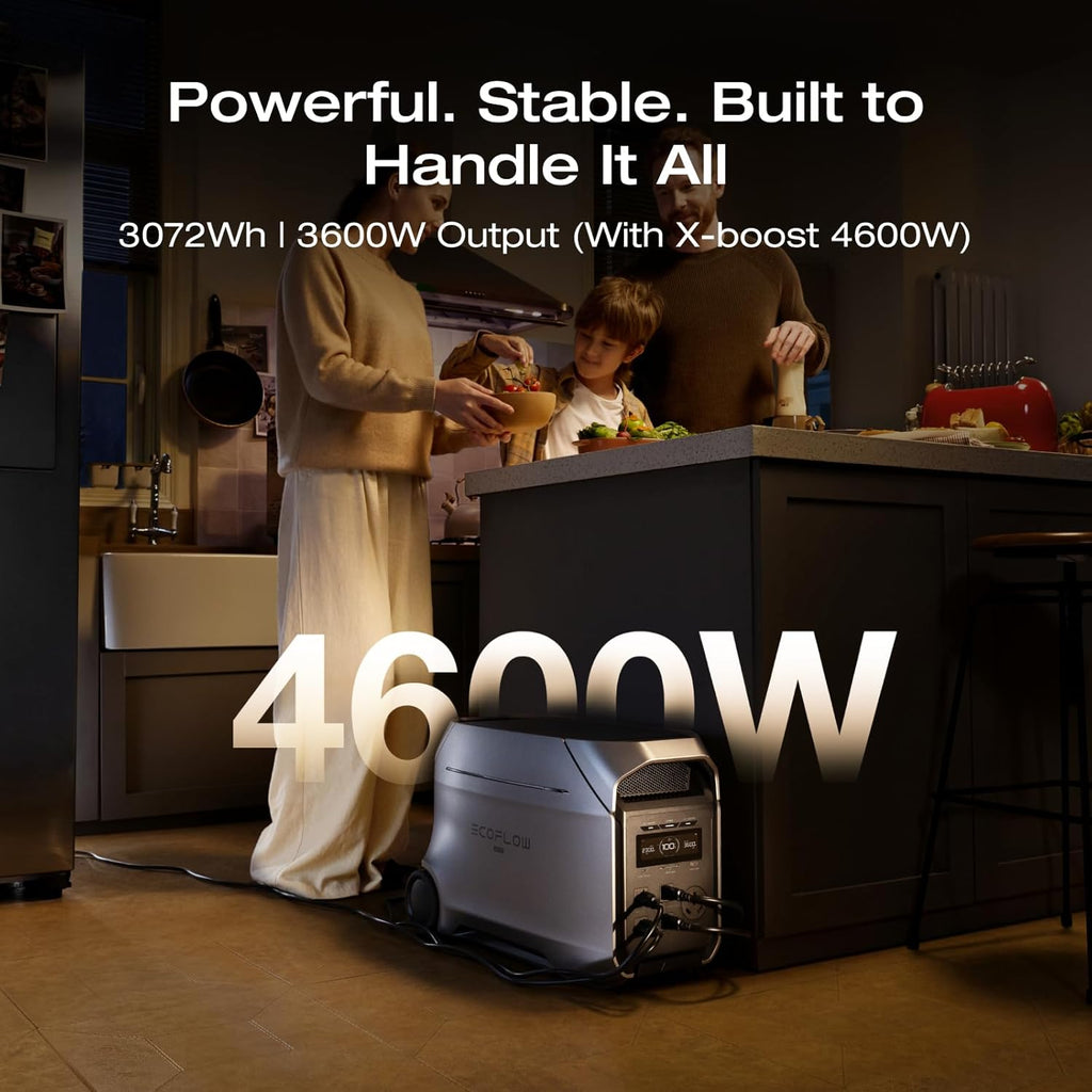 EF ECOFLOW DELTA 3 Ultra Plus Portable Power Station with Transfer Switch, 3072Wh LiFePO4 Battery, 3600W (7200W Surge) Output, Expandable to 11kWh, Reliable Home Battery Backup & Camping