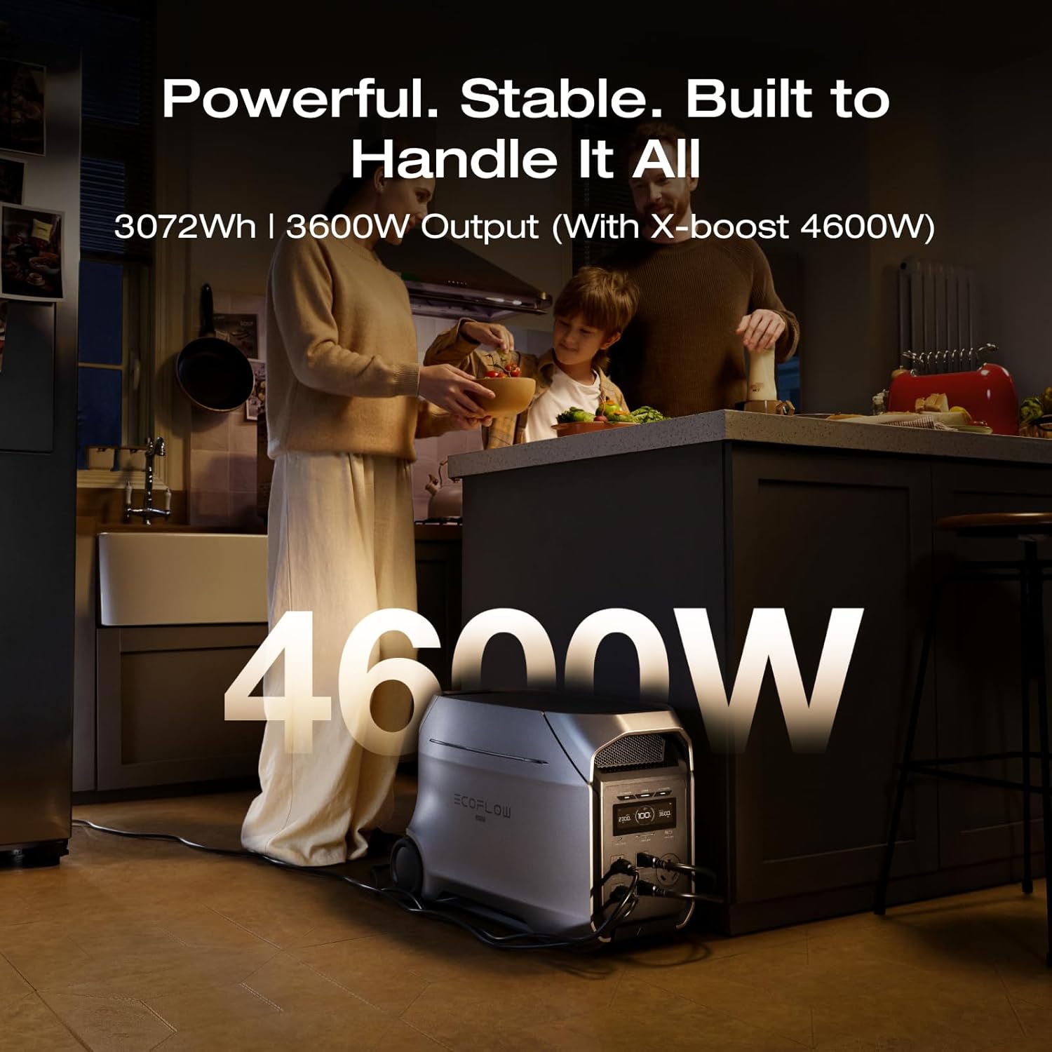 EF ECOFLOW DELTA 3 Ultra Plus Portable Power Station with AC Cable and 400W Solar Panel, 3072Wh LiFePO4 Battery, 3600W (7200W Surge) Output, Expandable to 11kWh, Reliable Home Battery Backup