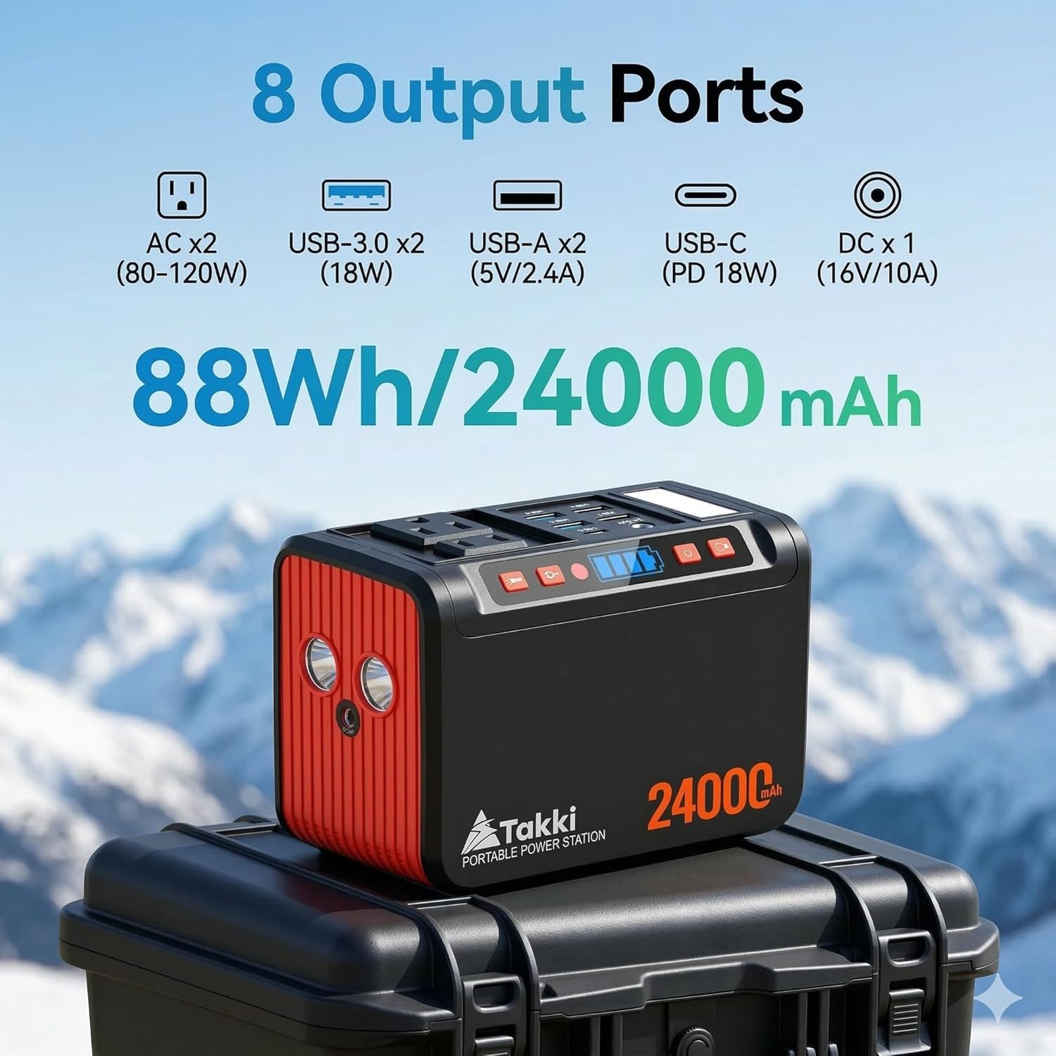 Takki Solar Generator 120W Peak Portable Power Station with 21W Solar Panel 88.8Wh Battery Power Bank with 110V AC Outlet for Camping RV Tent Home Outages Emergency