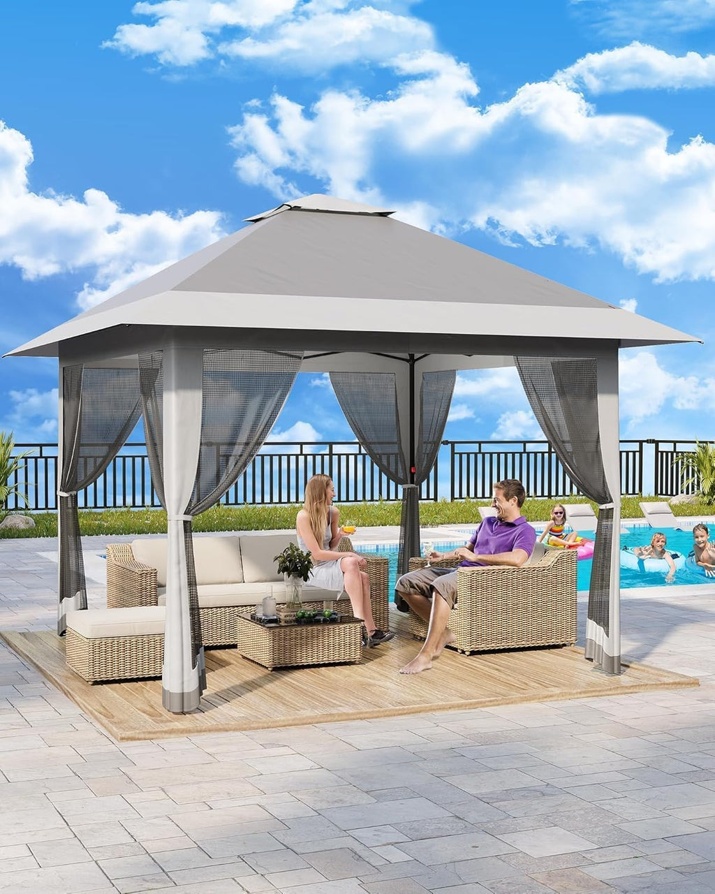 Pop Up Gazebo 13x13 Ft - Outdoor Gazebo with Mosquito Net Adjustable Outdoor Tent UV-Resistant Patio Canopy for Backyard Lawn