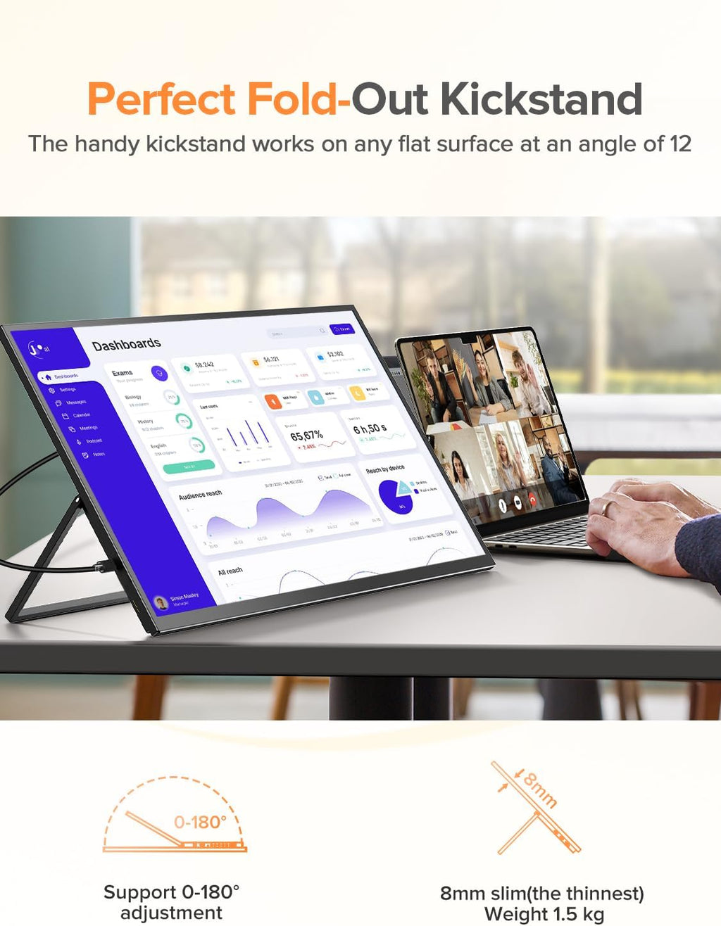 EVICIV Portable Monitor 100Hz 21.5', 100% DCI-P3 QLED Portable Gaming Monitor, 1ms FreeSync, 400Nits, USB-C & HDMI, VESA & Stand, Large Travel Second Screen for Laptop, Computer, Game Consoles